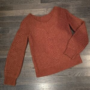 Abercrombie & Fitch Cable Knit V-Neck Balloon Sleeve Sweater - Rust - SZ Small